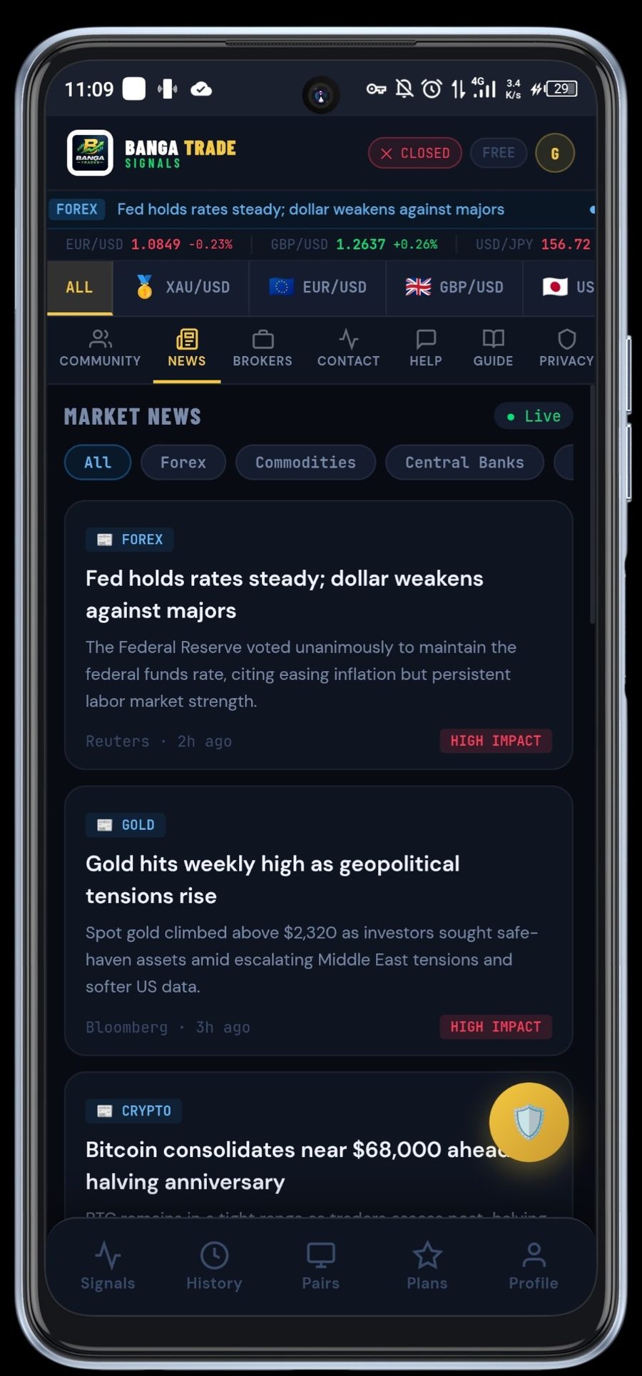 Banga Trades news screen
