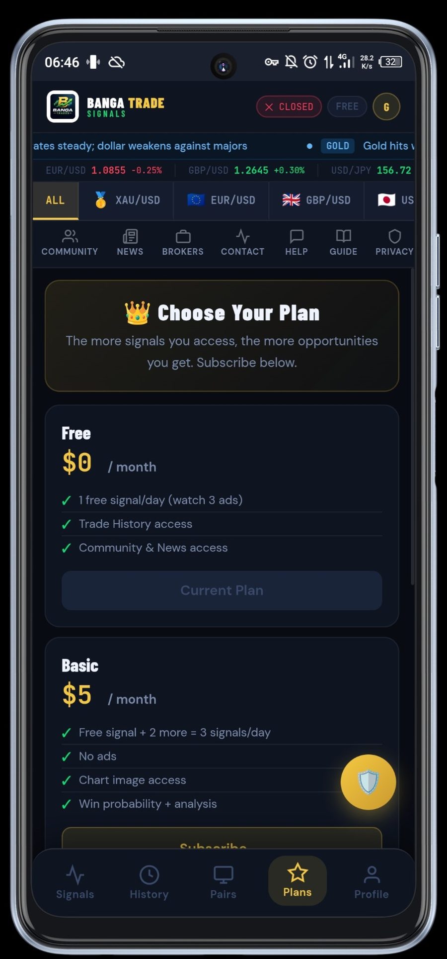 Banga Trades plans screen