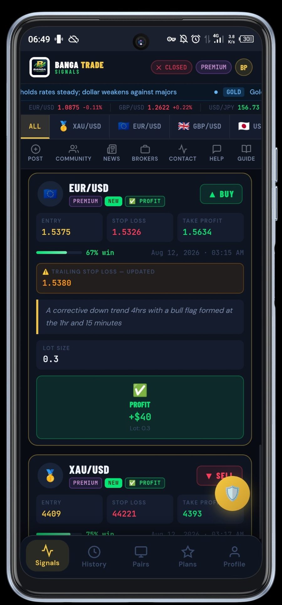Banga Trades signals screen